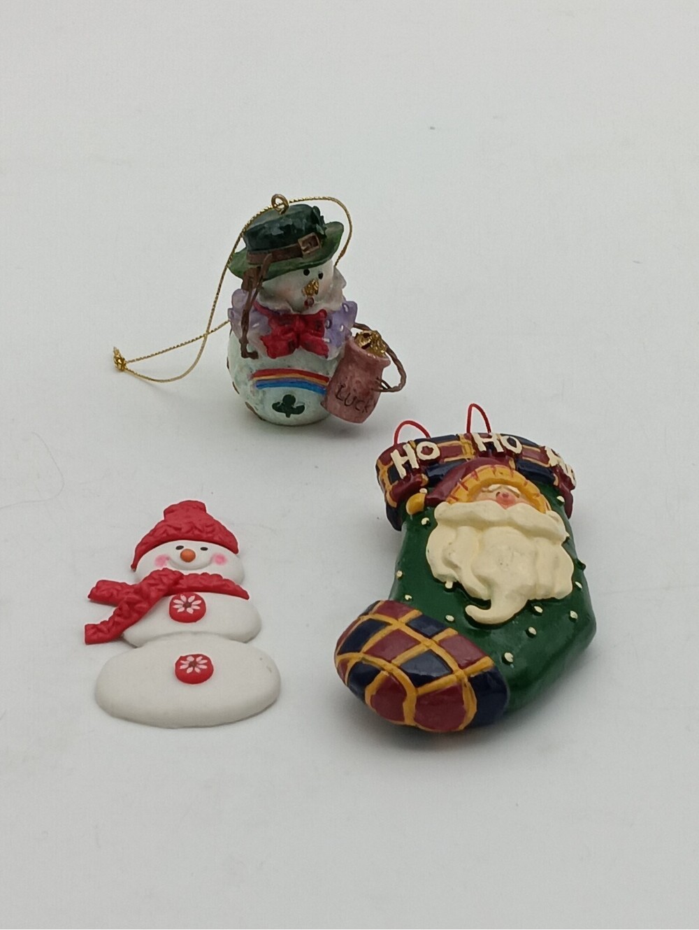 Vintage Resin Christmas Ornament Lot Country Craft Style Santa Stocking Snowman